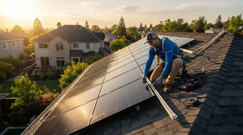 Solar panel installation on a residential roof - VIX General Services